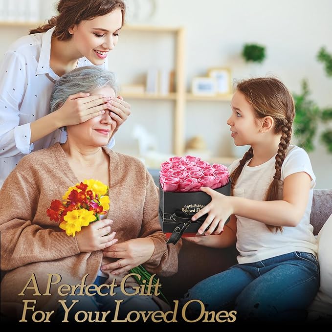 16 Preserved Flowers Rose Birthday Gifts for Women Her Mom Wife Girlfriend Grandma on Valentines Mothers Day Christmas Anniversary Romantic(Pink)