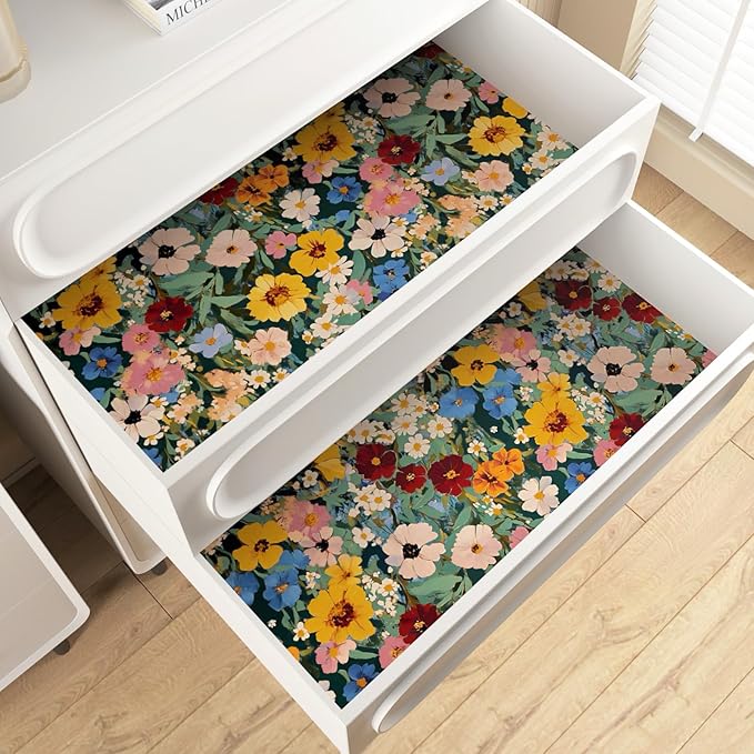 Colorful Floral Peel and Stick Wallpaper Boho Leaf Contact Paper Watercolour Wall Paper for Accent Wall Closet Cabinet Shelf Liner Removable Renter Friendly 17.5 x 393.5In