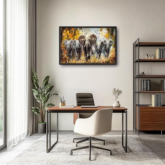 Extra Large Elephant Framed Wall Art for Living Room,Oversized Elephants Wild Animal Pictures Wall Decor,Forest Landscape Canvas Print Painting Modern Artwork Bedroom Office Bathroom 36L x 24W