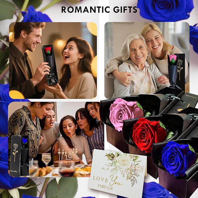 WILLSHINE Eternal Rose with Stem,Single Real Preserved Rose Gift Box,Forever Blue Flower Stems Bouquets for Women,Mum,Wife,Girlfriend,Valentine's Day,Mother's Day,Chirstmas,Birthday,Aniversary Gift