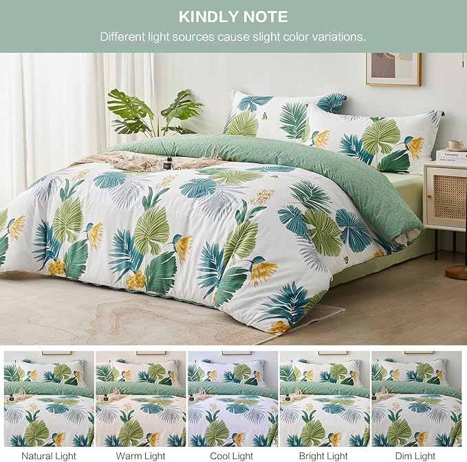 SAPHREAS Tropical Palm Leaves Full Size Duvet Cover Set 3pcs Botanical Monstera Leaf Bedding Comforter Cover Set 1 Duvet Cover 2 Pillow Shams, Comforter Not Included