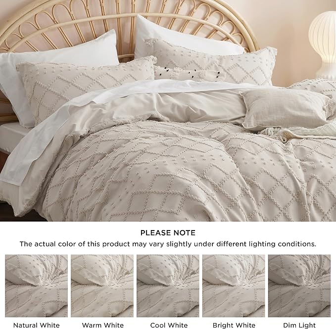 Bedsure Boho Duvet Cover Full Size - Beige Breathable & Soft Boho Bedding, Machine Washable Comforter Cover for All Seasons, Includes 1 Duvet Cover 80"x90" with 2 Pillow Shams & Zipper Closure