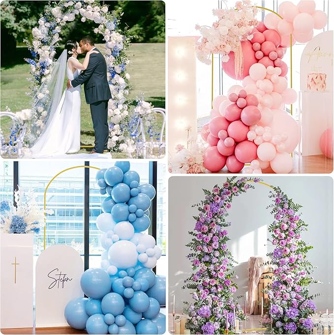 Putros 6.6ft Metal Arch Stand with Cover Light Dusty Rose Spandex Fitted Wedding Arch Cover and Round Top Chiara Backdrop Stand Set for Birthday Party Baby Shower Decoration