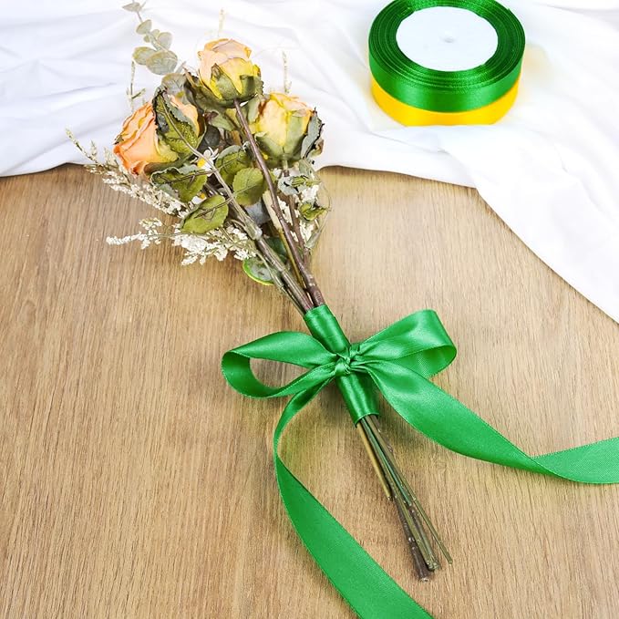 25 Yards 1 inch Satin Ribbon, Solid Color Fabric Ribbon Perfect for Gift Wrapping, Wedding, Handmade Bows, Floral Bouquets and Party Decoration(Green)