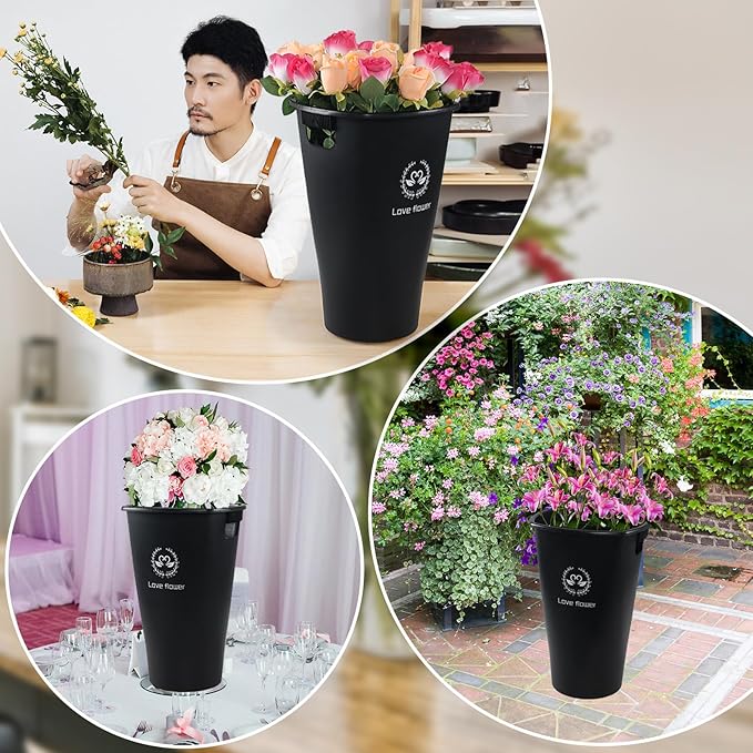 Pekky 4 Packs Tall Plastic Flower Buckets, 15.87 Inches Flower Display Bucket, Black