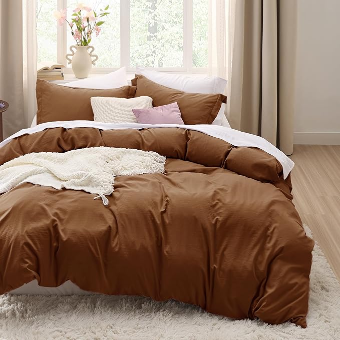 Bedsure Brown Duvet Cover King Size - 3 Pieces Prewashed Cotton-Like Extra Soft Bedding Set, Includes 1 Duvet Cover 104x90 Inches with Zipper Closure & 2 Pillow Shams, Comforter Not Included