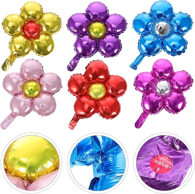 Uonlytech 12pcs Aluminum Film Flower Balloons Assorted Metallic Colors Party Decorations for Birthday Wedding Festival Tear-resistant Foil Balloons for Backdrop and Layout Props