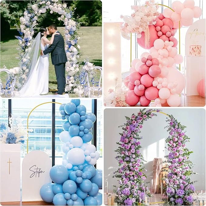 Putros 7.2ft Metal Arch Stand with Cover Light Dusty Rose Spandex Fitted Wedding Arch Cover and Round Top Chiara Backdrop Stand Set for Birthday Party Baby Shower Decoration