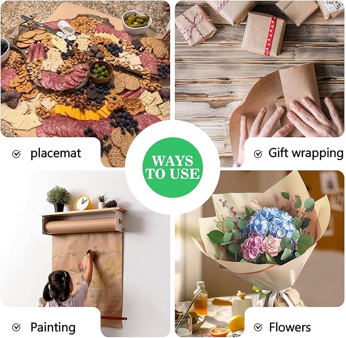 BAIJIALI 36" x 2,400" (200') Kraft Paper Roll for Craft Bulletin Board Paper Art Table Covering Crafting Gift Wrapping Bouquet Packing Parcel (Medium Green, 36" x200')