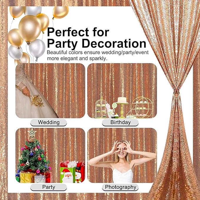 Rose Gold Curtain Backdrop 4FTx8FT 2 Panels Rose Gold Sequin Curtains for Backdrop Decoration Glitter Photo Background for Wedding Baby Shower Parties
