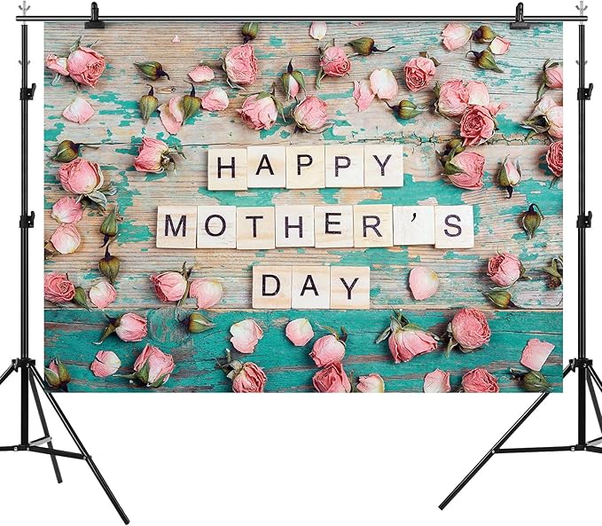 Happy Mother's Day Backdrop Flowers Wooden Pink Floral Photography Background for Mom Festival Party Banner Decorations Supplies Photo Shoot Party Banner Wallpaper Studio Props 7x5ft