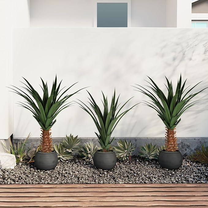 Set of 2 Artificial Agave Plants 4ft Each, Realistic Faux Spiked Agave Trees with Lifelike Leaves and Moss in White Pots, Indoor Outdoor Floor Plants for Home Office Patio Porch Decor