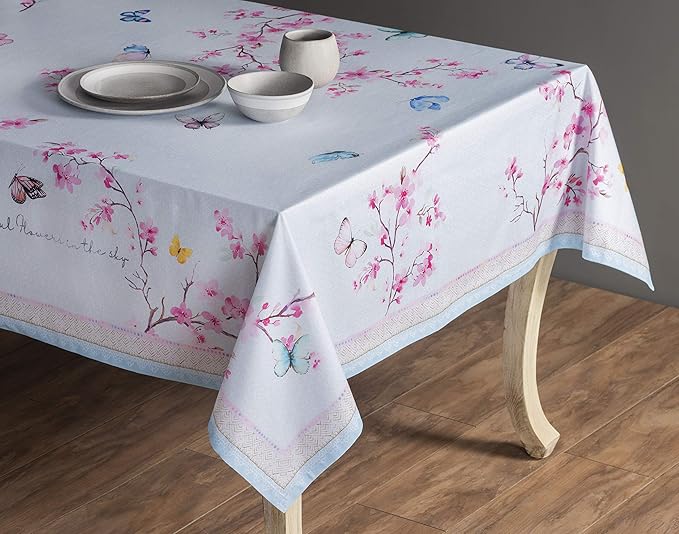 Maison d' Hermine Table Cloth Rectangle Table 100% Cotton 60 x 90 Inches Tablecloth Reusable Decorative for Dining Room, Farmhouse, Home, Party, Festive & Wedding Spring Summer - Blossoms in Spring