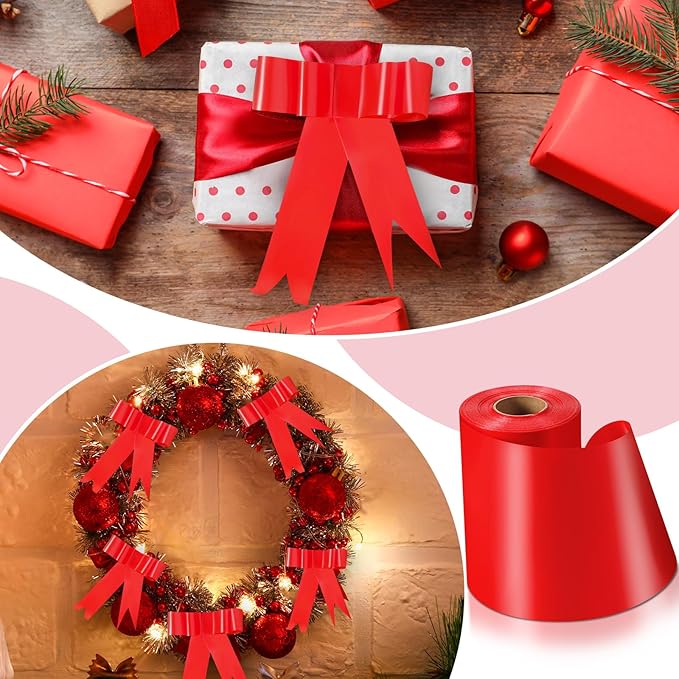 Syhood Outdoor Leaf Ribbon Floral Satin Ribbon for Crafts Aspidistra Waterproof Holiday Outdoor Decoration(6 Inch X 54 Yards,Red)