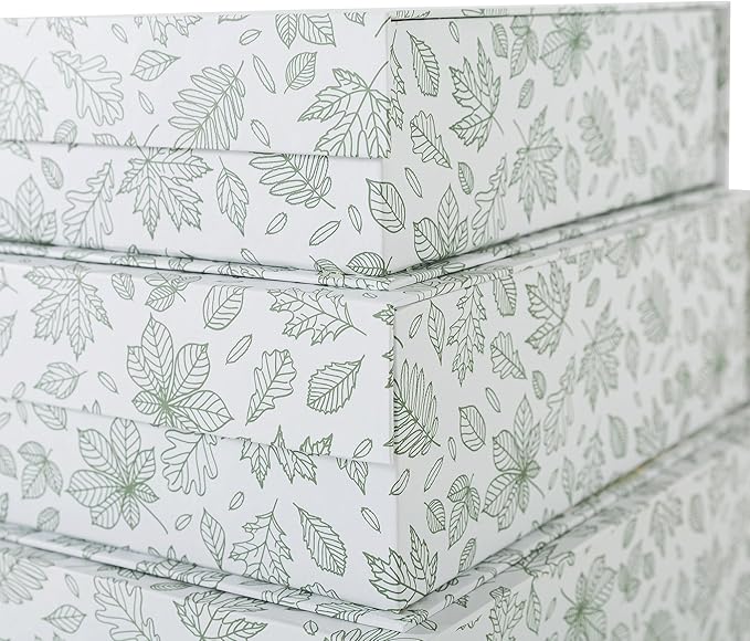 Soul & Lane Decorative Cardboard Storage Boxes, Set of 3 Light Green Floral Pattern Keepsake Boxes with Magnetic Closure, Nesting Memory Storage for Organizing and Home Décor, Blossom Harmony