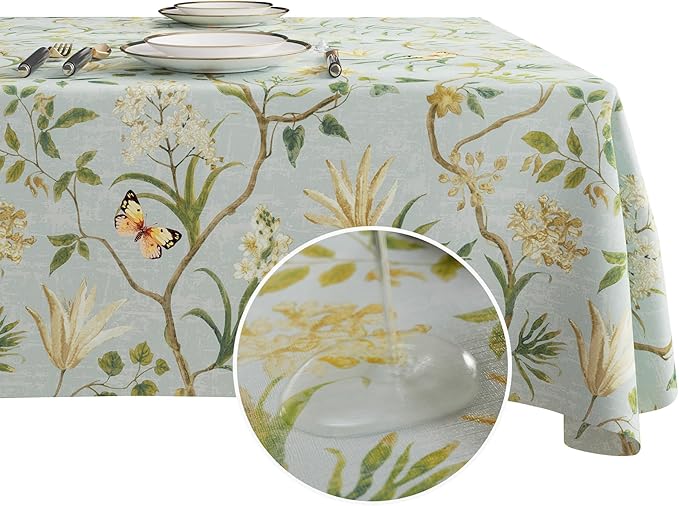 Rectangle Table Cloth,100% Waterproof Tablecloth Oil Proof Spill Proof Vinyl Table Cloth, Wipe Clean Plastic Table Cover for Dining, Camping, Indoor and Outdoor 54" x 102",Leaves