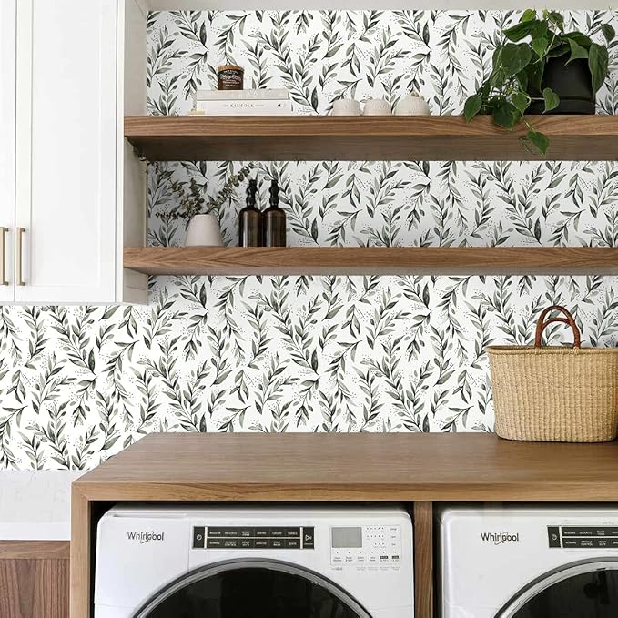 Erfoni Leaf Peel and Stick Wallpaper Dark Green Contact Paper 17.7inch x 590.5inch Greenery Eucalyptus Wallpaper Peel and Stick Leaves Plant Self Adhesive Wall Paper for Bathroom Livingroom Decor