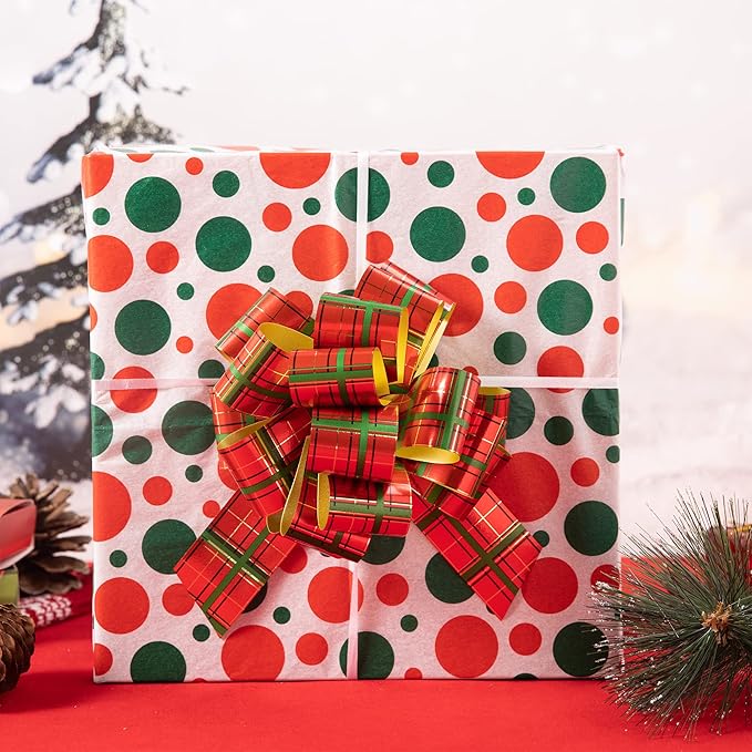JOYIN 24 PCS Christmas Pull Bows for Gift Wrapping 4.7", Gift Wrap with Ribbon Pull Bows, Easy and Fast Wrapping Accessory for Xmas, Baskets, Wine Bottles, Present, Florist, Bouquet Decoration