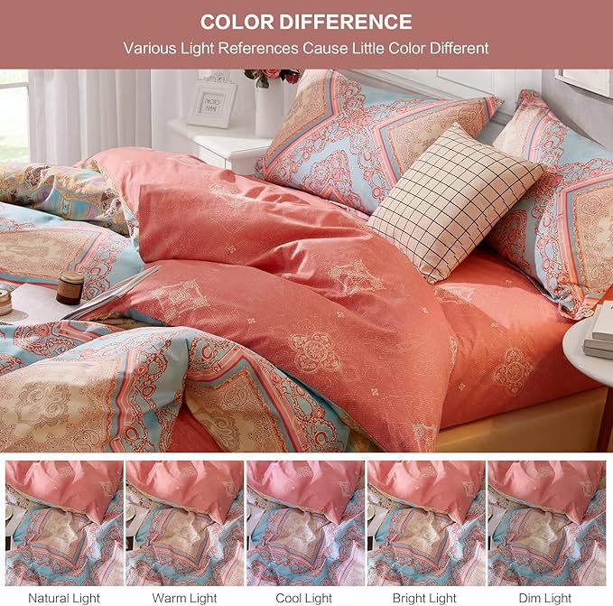 SAPHREAS Twin Size Bohemian Duvet Cover Set 2pcs Pink Cotton Boho Bedding Comforter Cover Set Blue 1 Duvet Cover 1 Pillow Sham