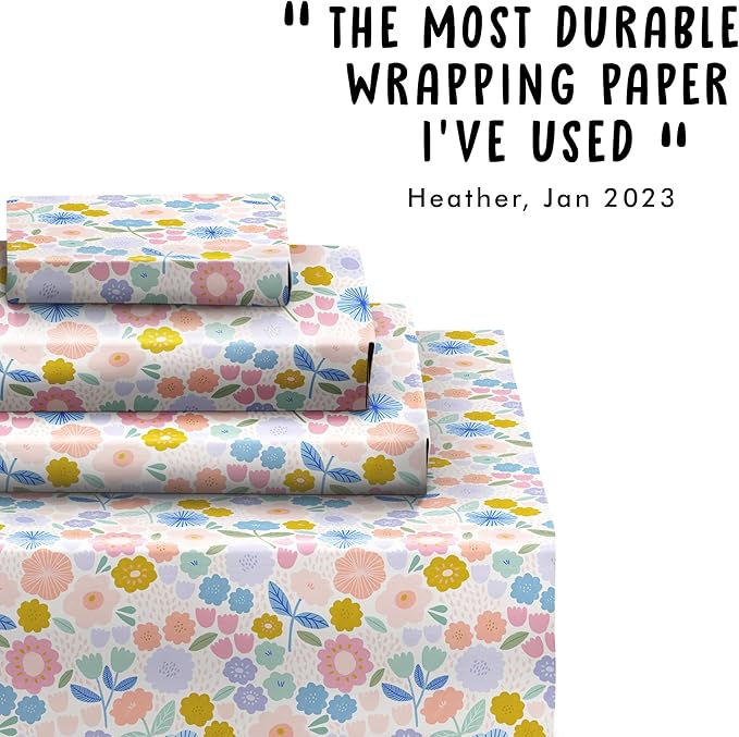 CENTRAL 23 Floral Wrapping Paper - Pastel Colorful Flowers - 6 Sheets Of Gift Wrap For Women - White Wrapping Paper For Birthday Baptism Baby Shower - Recyclable