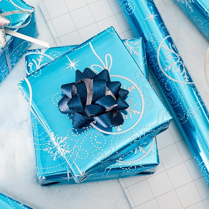 MAYPLUSS Christmas Wrapping Paper Roll - 17 Inch X 33 Feet- Christmas snowflake Bell Gift Holiday Pattern Foil Wrapping Paper Sheets Winter Gift Wrap for Holiday, Party, Birthday & Festive Decoration