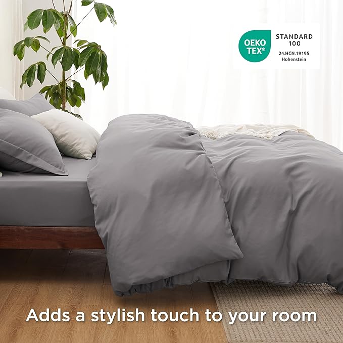Bedsure Duvet Cover with Fitted Sheet Full - Deep Pocket, Hotel Luxury Soft Double Brushed Bedding Set with Zipper Closure, Includes 1 Duvet Cover, 1 Fitted Sheet, 2 Pillow Shams, NO Comforter, Grey