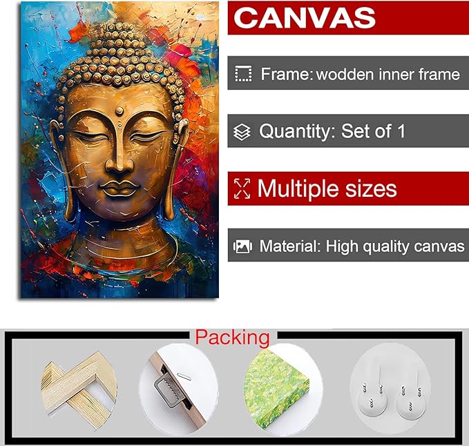 Golden Serenity Buddha Vintage Painting Wall Art Spirituality and Modern Art Wall Decor Adds Brilliance to Vibrant Home Decor 28x40in Wood Framed