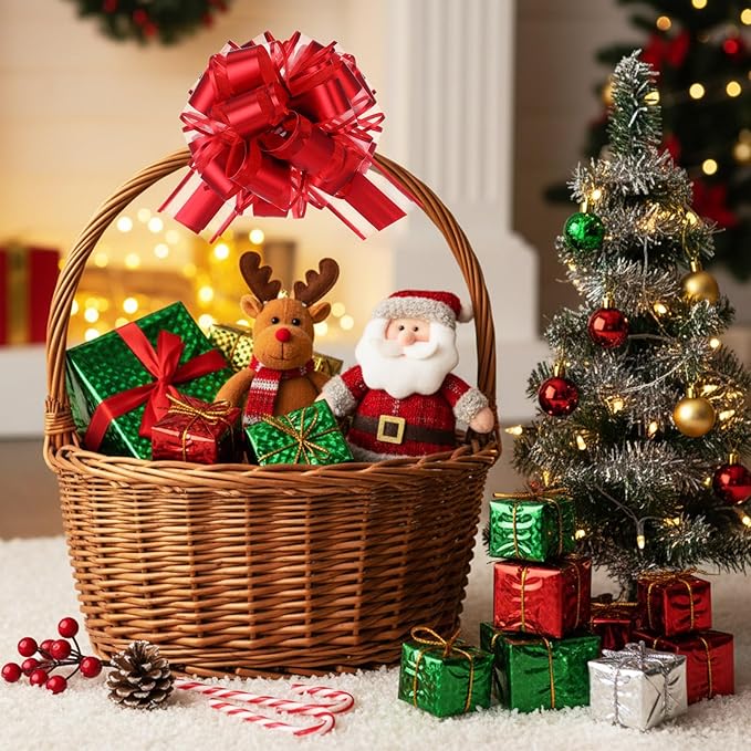 48 Pcs Christmas Large Pull Bows for Gift Wrapping 6 Inch Colorful Ribbon Pull Bows for Presents Boxes Basket Gifts Wrapping Xmas Birthday Wedding Holiday Party Decoration(Gold Red Green)
