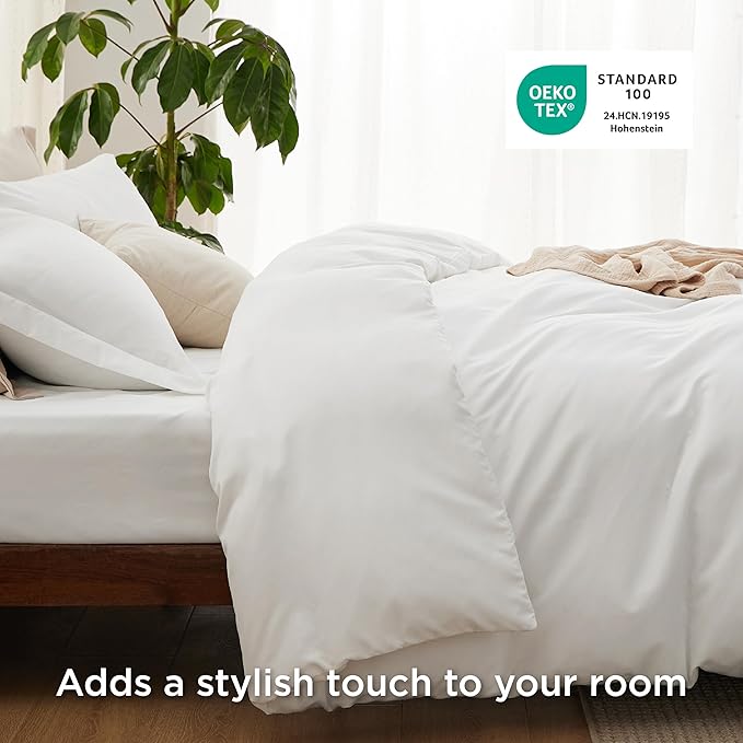 Bedsure Duvet Cover with Fitted Sheet Twin/Twin XL - Deep Pocket, Hotel Luxury Soft Double Brushed Bedding Set with Zipper Closure, 1 Duvet Cover, 1 Fitted Sheet, 1 Pillow Shams, NO Comforter, White