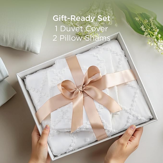 Bedsure Boho Duvet Cover Full Size - White Breathable & Soft Boho Bedding, Machine Washable Comforter Cover for All Seasons, Includes 1 Duvet Cover 80"x90" with 2 Pillow Shams & Zipper Closure