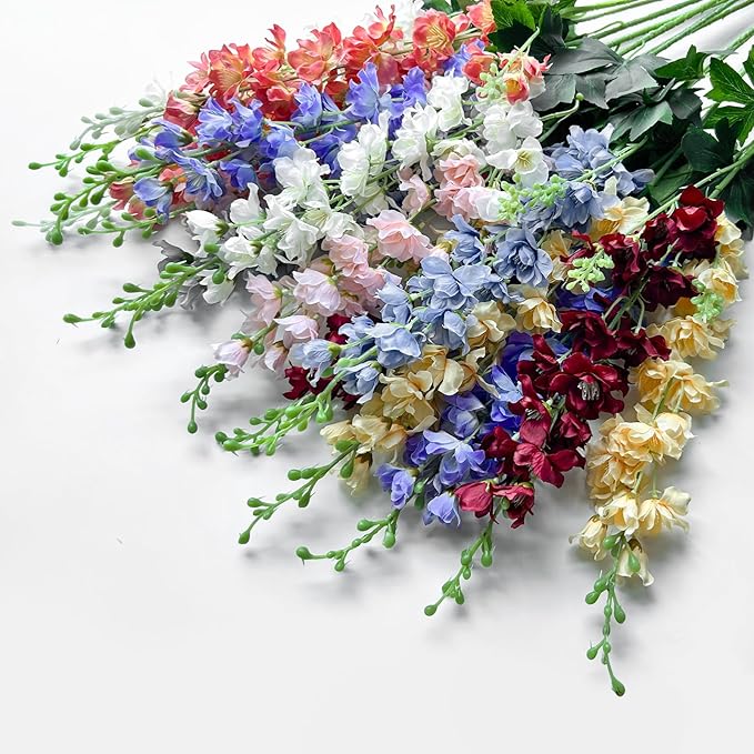 8 pcs Dusty Blue Delphinium Artificial Flowers, 34.25''Artificial Snapdragon Flowers Tall Fake Flowers Silk Flowers Faux Delphinium Bulk for Tall Vase Home Wedding Garden Table Decor (Dusty Blue)