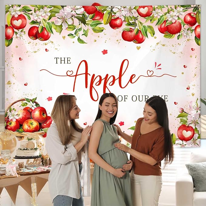MEHOFOND Fall Apple Baby Shower Photography Backdrop - Apple of Our Eye - Baby Shower Decorations - Autumn Floral Princess - 7x5ft