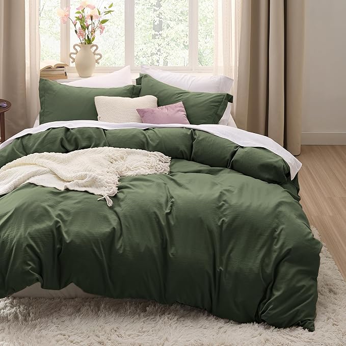 Bedsure Olive Green California King Duvet Cover - Prewashed Cotton-Like Extra Soft Bedding Set, Includes 1 Cal King Duvet Cover 104x98 Inches with Zipper Closure & 2 Pillow Shams, No Comforter
