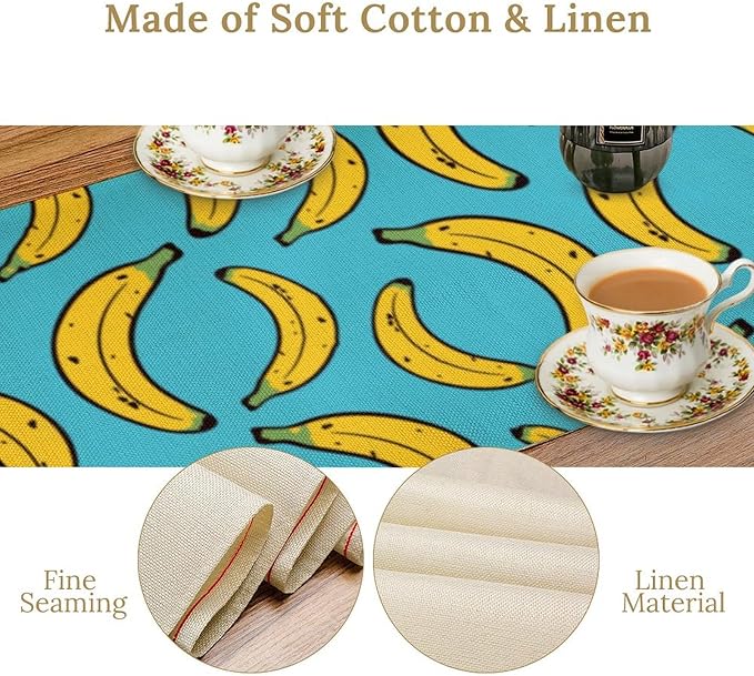 Banana Table Runner, Kitchen Dining Table Decor, Watercolor Tropical Fruit Palm Leaves Table Runners for Indoor Outdoor Home Farmhouse Holiday Wedding Birthday Party Decoration, 13 x90 Inch