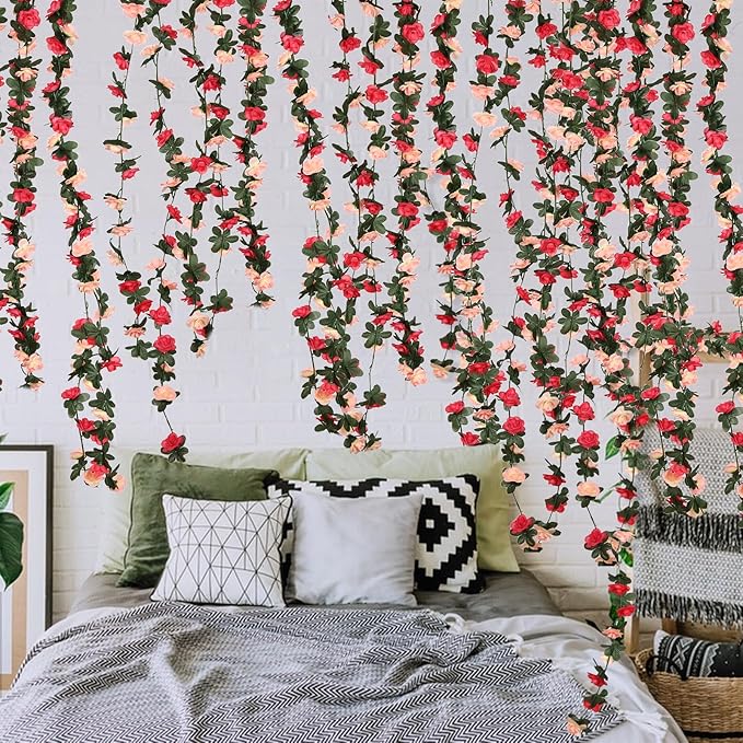 16 Pcs 131.2 FT Flower Garland,Rose Garland,Pink Flower Vines for Decoration, Wedding, Garden, Wall Decoration,Backdrop,Bedroom,Birthday Party