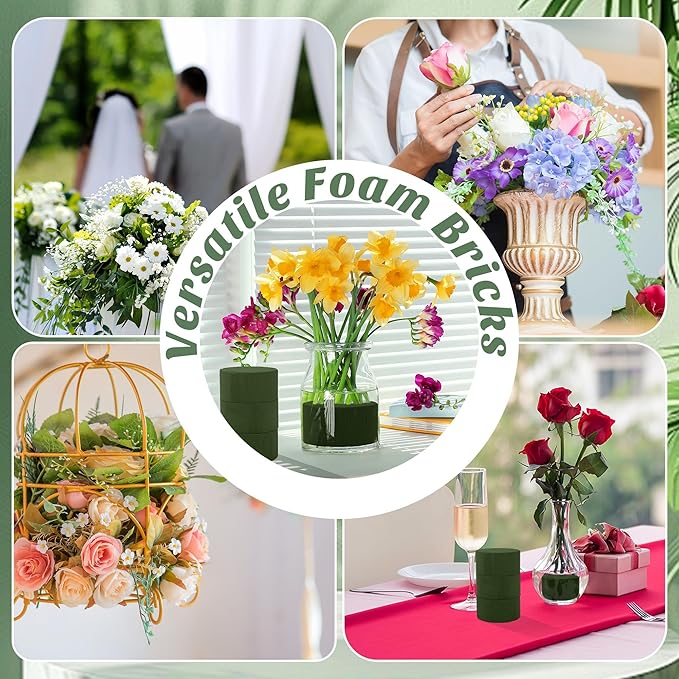 36 Packs Round Floral Foam Blocks Green Wet Dry Flower Foam Bricks 3.15 Inch DIY Flower Arrangement Supplies Kit Florist Block for Aisle Flowers Wedding Party Decorations