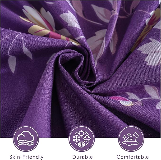Bedlifes Queen Size Extra Deep Pocket Sheet Sets - Fits Mattresses Up to 18-24" Thick, 4-Piece Microfiber Set with 1800 Thread Count, Soft, Smooth, Breathable, Featuring Dark Purple Floral