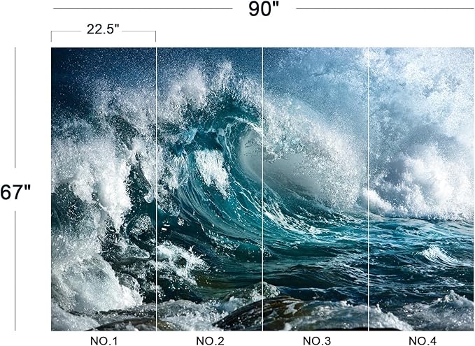 Cliouar-Ocean Wave Mural Wallpaper Peel and Stick 90" x 67"