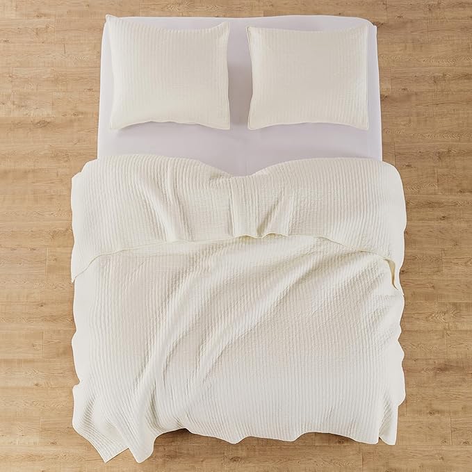 Levtex Home Cross Stitch Reversible Twin XL/Twin Quilt Set (68x86in) with 1 Pillow Sham (26x20in) - Stitch Texture - Cream - 100% Cotton Twin Size Quilt Bedding Set - Lightweight, Soft, Pre-Washed