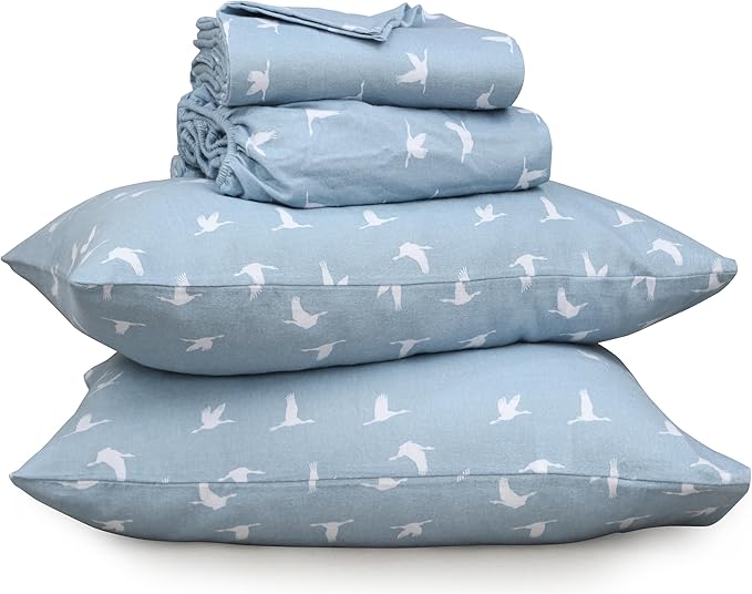 RUVANTI Flannel Sheets Full Size - 100% Cotton Double Brushed Bed Sheets Set, Deep Pockets 16 Inches, All Seasons Breathable & Extra Soft Full Sheets, Warm & Cozy, 4 Piece, We Fly