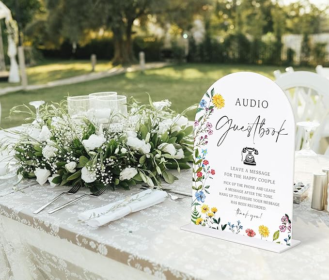 Acrylic Wedding Signs Audio Guest Book Sign for Reception, 6x8" Floral Themed Arch Acrylic Table Decor, Love Is In Bloom & Baby In Bloom Decorations for Baby Shower Bridal Shower Engagement