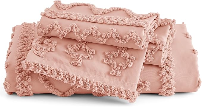 Bedsure Boho Duvet Cover Queen Size, Soft & Comfortable Elegant Design Boho Bedding for Decoration, Machine Washable Comforter Cover for All Seasons,Includes 1 Duvet Cover & 2 Pillow Shams,Light Pink