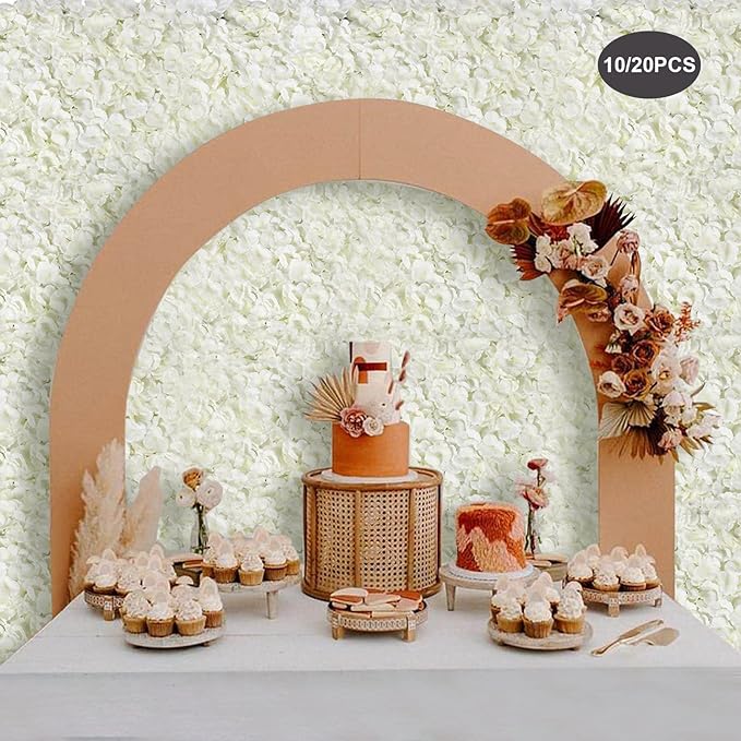 3D Flower Wall Panel, 10pcs Artificial Floral Wall Backdrop, Realistic Silk Flower Backplanes, Roll Up Fake Flower Background for Valentines Wedding Party Photo Arrangement Outdoor Decor(Milky White)