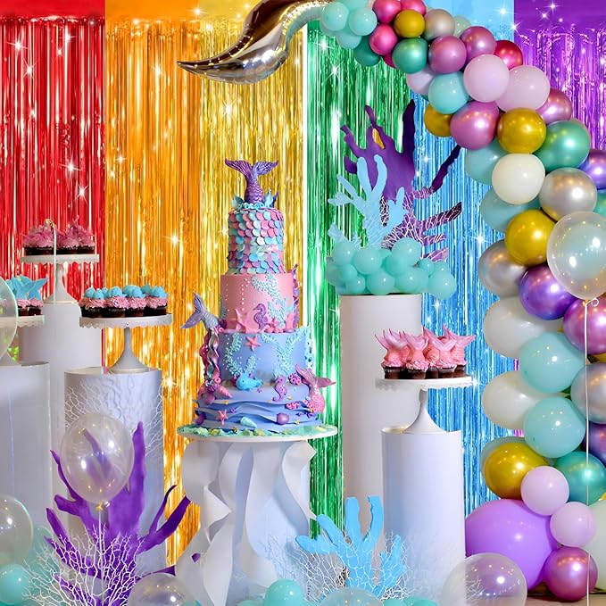 Keyali 2 Pack 3.3 * 8.3 ft Foil Curtain Metallic Tinsel Fringe Curtains Photo Booth Props Backdrop for Birthday Wedding Engagement Baby Shower Christmas Holiday Celebration Party,Rainbow