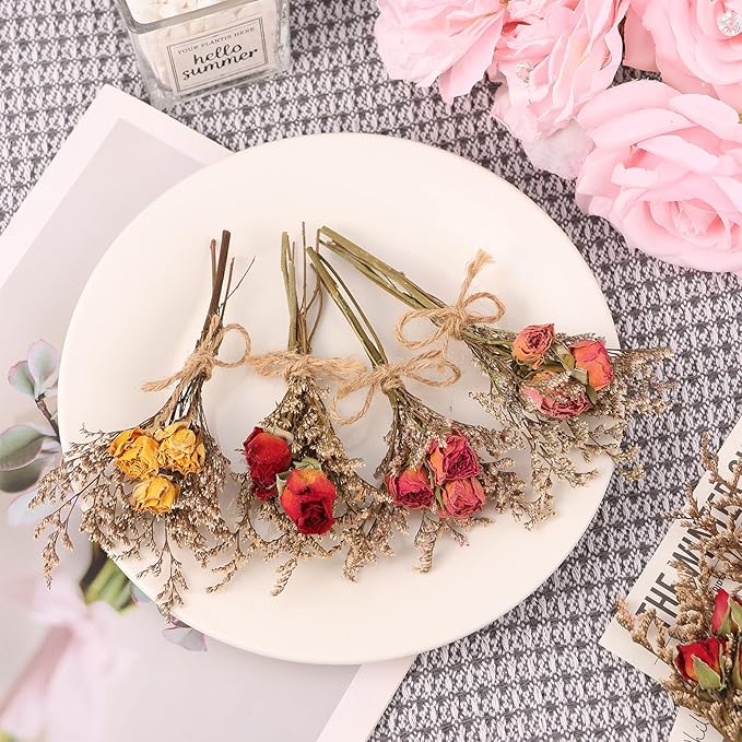 VAIPI 10 Pack Red Rose Dried Flower Bouquets Natural Real Dry Flowers with Stem Mini Roses Flower Bundles Dried Floral Arrangement for Vase, Carfts, Wedding, Valentines Day, Anniversary, Home Decor