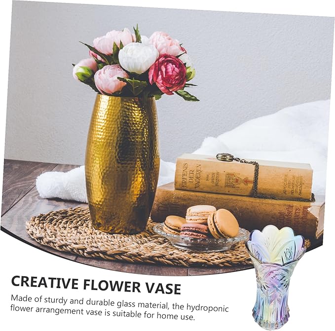 Colorful Thickened Glass Flower Vase Rainbow Hydroponics Plant Container Decorative Home Office Living Table Arrangement Holder