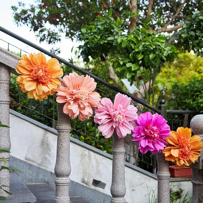 12PCS Tissue Paper Flowers,Handmade Colorful Giant Crepe Artificial Flowers Decorations for Wall,12 Inches Large Flowers for Wedding Birthday BabyShower Party Home Decor Supplies