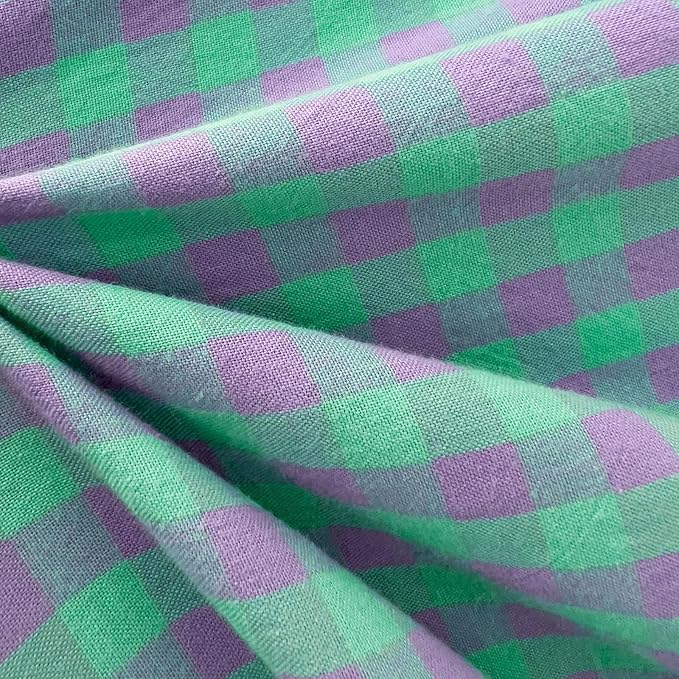 LifeTB Queen Comforter Set Green Gingham Bedding Comforter 3 Pieces Checkered Pattern Comforter Set Green Purple Plaid Grid Bed Comforter with 2 Pillowcases Fluffy Soft Gingham Bedding Set Queen Size