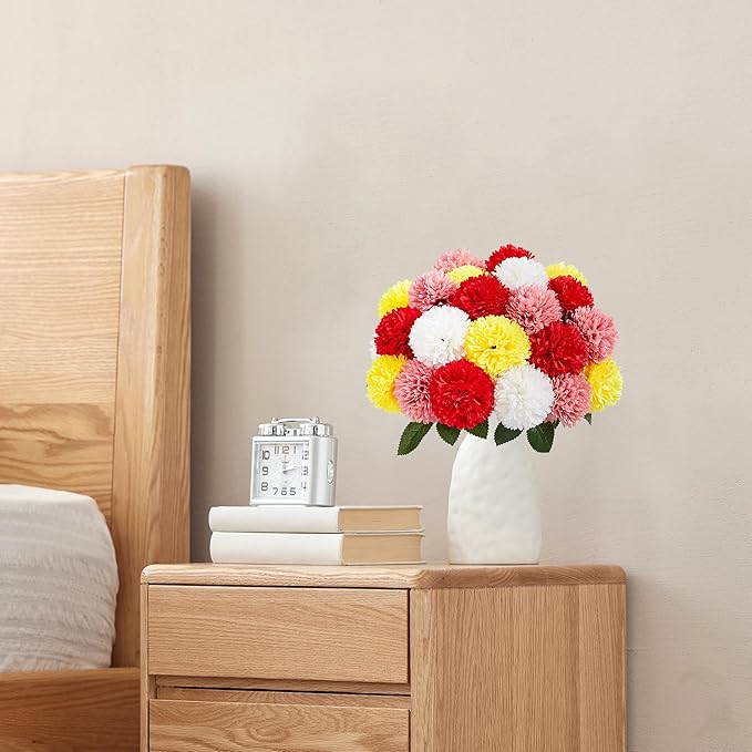 SITUMEIZI 12 Pcs Artificial Chrysanthemums Flowers Colorful Ball Flower Fake Mums Silk for Wedding Home Kitchen Decoration Floral Arrangement(Pink,Red,Orange,White)