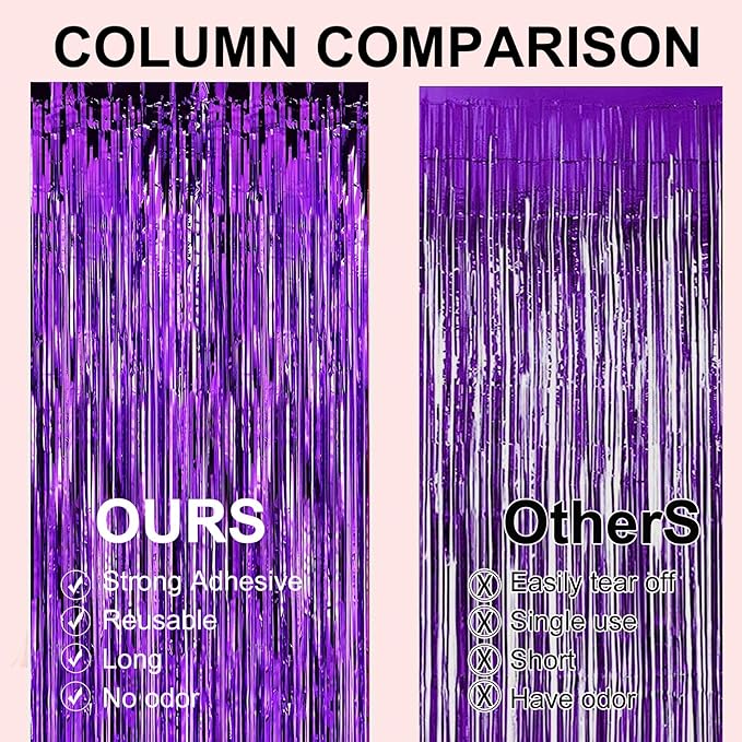 2 Pack 3.28 ft x 6.56 ft Purple Tinsel Curtain Party Backdrop - Metallic Foil Tinsel Fringe Backdrop Door Fringe for Birthday Graduation Wedding Party Photo Backdrop.